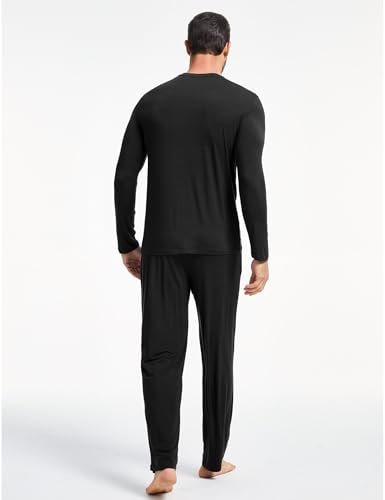 Image of GYS Bamboo Viscose Men's Pajama Sets Long Sleeve Plaid Loungewear Sets with Pockets