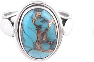 Blue Copper Turquoise Ring, 92.5 Sterling Silver, Turquoise Jewelry, Oval Turquoise Ring, December Birthstone, Christmas Gift, Gift For Her