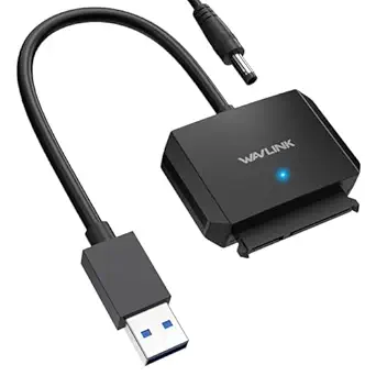 WAVLINK SATA to USB Type-A Hard Drive Cable, 5Gbps USB3.0, Supports UASP, External Hard Drive SATA I/II/III Connector, 2.5" SSD/HDD and 3.5" HDD up to 20TB, Power Adapter Included