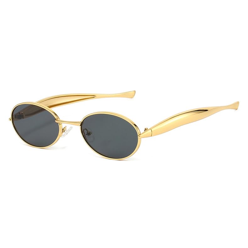 J&L Glasses Retro Oval Sunglasses for Women Men Trendy Gold Metal Frame Shades Sun Glasses - Main Image