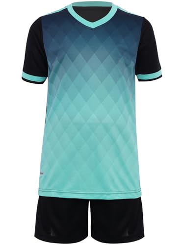 Boys Sports Football Training Outfit Short-Sleeve Tops with Loose Elastic Waistband Shorts Set3