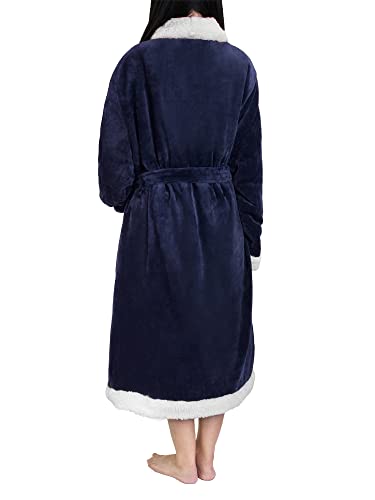 Image of PAVILIA Women's Plush Fleece Robe, Soft Cozy Long Bathrobe with Satin Waffle Trim, Warm Lightweight, Pockets & Tie Belt