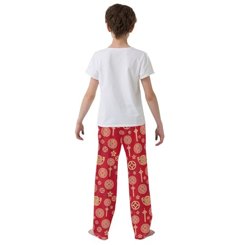 ZZXXB Chinese Knot Boys Long Pants Soft Trousers Elastic Waist Kids Lounge Bottoms with Pockets S-XL3