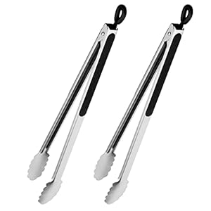 Grill Tongs, 17 Inch Extra Long BBQ Tongs, Premium Stainless Steel Metal Tongs for Cooking, Grilling, Charcoal, Barbecue/BBQ, Buffet (17″, 2PCS)