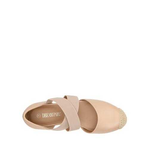 Image of DREAM PAIRS Womens Close Toe Espadrilles Platform Slip on Elastic Criss Cross Straps Dressy Wedges Sandals