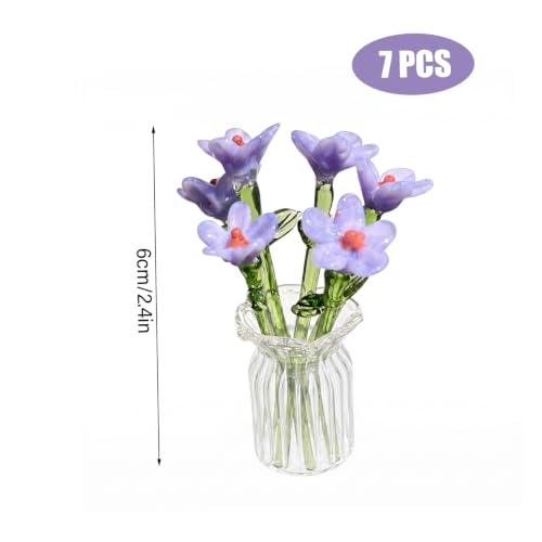 Mini fleurs en verre 7 pièces avec vase pour centres de table