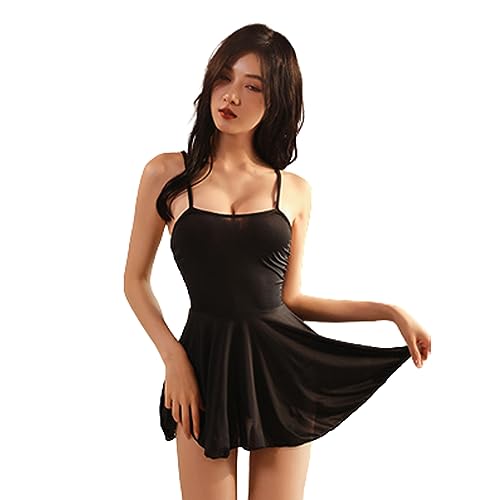 SINGUYUN Frauen EIS Seide Pyjamas Spaß Kleid Cosplay Dessous Sexy Strap Nachtwäsche Nette Anime Unterwäsche (844Schwarz)