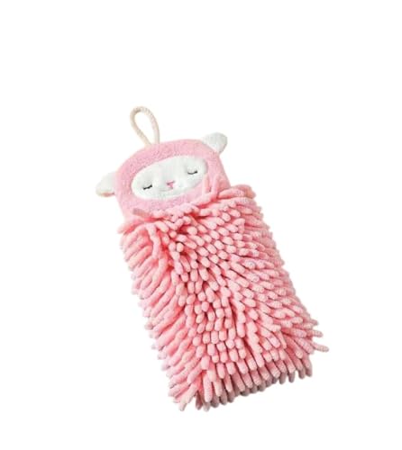 Fiyyuga かわいい猫ハンドタオル シェニール織ハンドボール 超ソフト 高吸収性 厚手 吊り下げ 子供用 ハンド 速乾 バスルーム キッチン (ピンク)