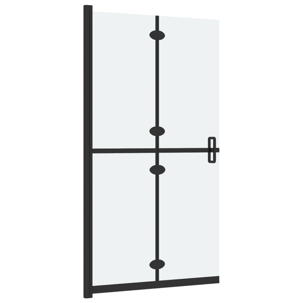 Mampara de ducha plegable de vidrio templado mate, 5 mm, 100 x 190 cm, con marco de aluminio negro, 4 piezas, ahorra espacio, con asas dobles