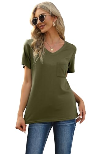 Image of RUBZOOF Women's Short Sleeve Pajama Sets with Pockets Casual V Neck 2 Piece Lounge Sets S-3XL
