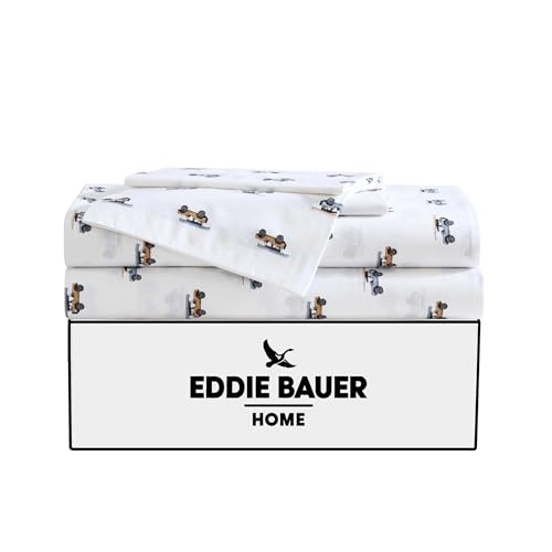 Image of Eddie Bauer - King Sheet Set, Breathable Cotton Percale Bedding Set with Matching Sham(s), Crisp & Cool Bedding Essentials, Oeko-Tex Certified (Out to The Beach Orange, King)