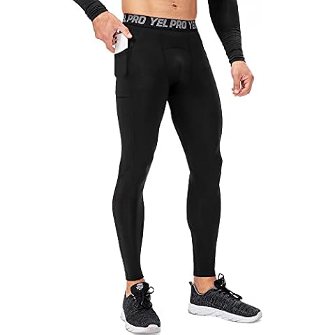 WRAGCFM Mens Leggings Warm,Men's Thermal Compression Underwear Pants Micro-Fleece Lined Sports Athletic Running Tights with Pockets Basketball Tights Leggings Black,M Cover