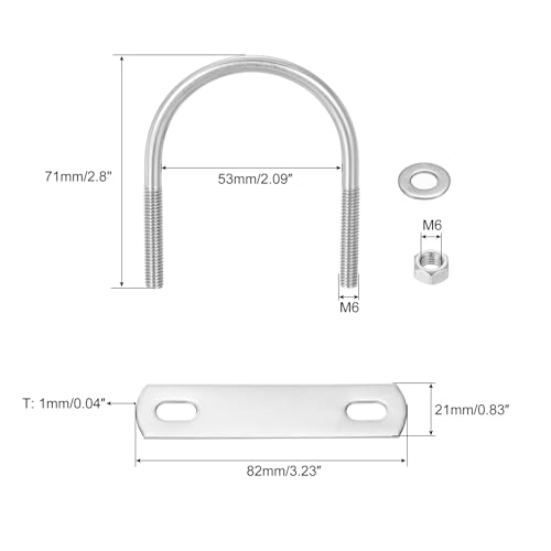 Image of uxcell Round U-Bolts, 4 Sets 53mm(2.09 inch) Inner Width 71mm Length M6 304 Stainless Steel U Clamp Bolt with Nuts and Plates, for Boat Trailer