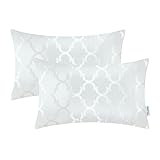 CaliTime Pack of 2 Cushion Covers Pillow Cases Shells for Home Sofa Couch Modern Shining & Dull Contrast Quatrefoil Accent Geometric 12 X 20 Inches White