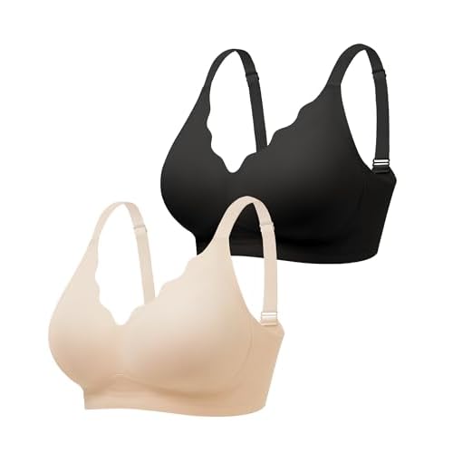Jelly Bras for Women with Support - S-2XL - Wireless Seamless Padded Bralettes No Underwire Tshirt Everyday Comfort Bra Skin+black Medium