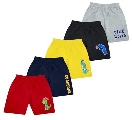 Image of Kids Toddler Unisex Casual wear Jungle Print Shorts- Pack of 5 (Kids Dino Shorts-5pcs)
