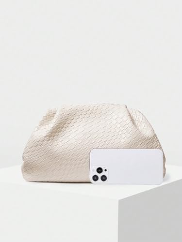 Image of QWINEE Women's Woven Evening Bag Dumpling Clutch Purse No Strap Handbags Elegant Faux PU Leather Clutch Bag