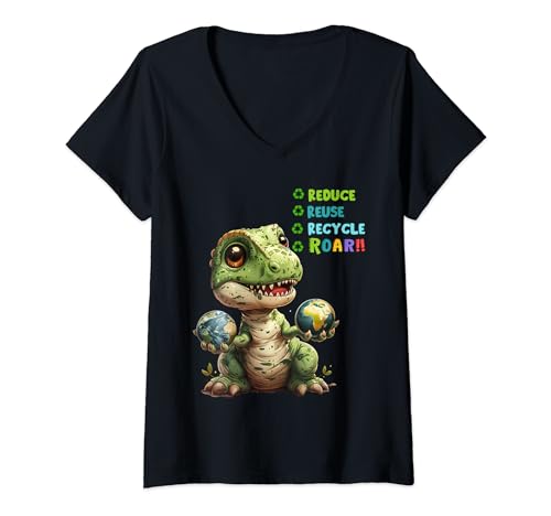 Womens Earth Day Outfit Idea For Kids & Boys Dinosaur Earth Day V-Neck T-Shirt