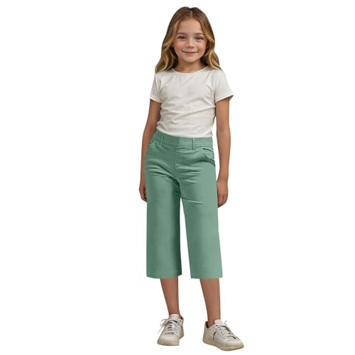 Girls Capri Pants Stretch Formal Dressy Pants School Uniform Wide Leg Casual Cropped Leggings Kids Yoga Suit Capris4
