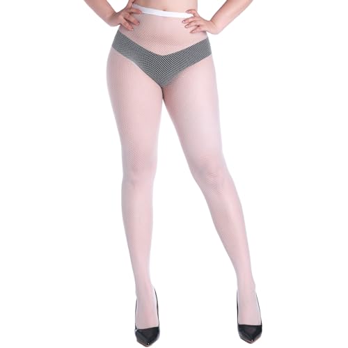 Image of Women High Waisted Fishnet Tights Footed Stockings Plus Size Stretchy Pantyhose