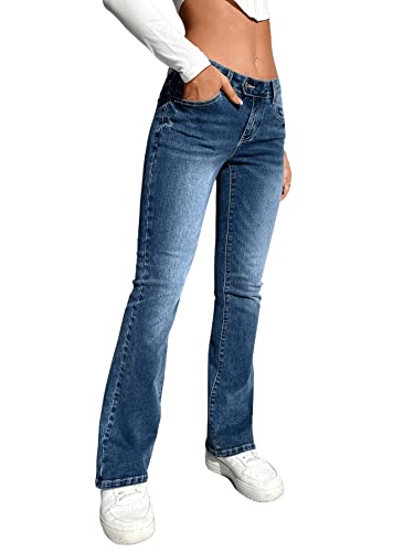 SweatyRocks Women's Low Rise Jeans Casual Zipper Fly Flare Leg Denim Pants with Pocket4