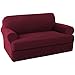 H.VERSAILTEX High Stretch 2 Piece Loveseat Couch Covers Furniture Protector Sofa Cover Suit for T Cushion/Box Cushion, Durable and Thick Spandex Stretch Fabric Soft Slipcover - Loveseat, Burgundy Red
