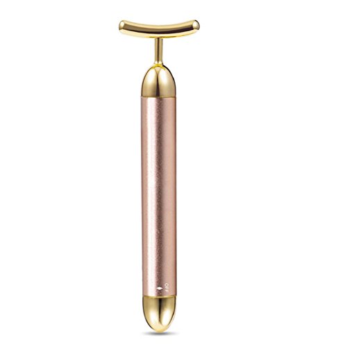 Auch 24k Golden Pulse Facial Massager, T-Shape Facial Massage Tools for Sensitive Skin Face Pull Tight Firming Lift (Rose Gold)