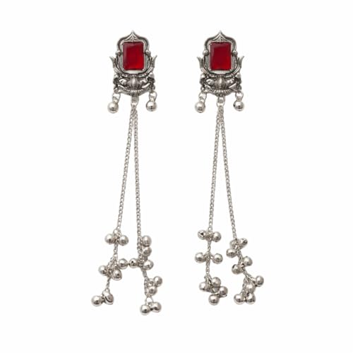 Image of I Jewels Traditional Silver Oxidised Kashmiri Long Dangler Earrings with Ghungroo for Women & Girls Gift