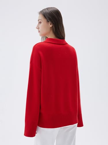 SUUKSESS Women Cashmere Oversized V Neck Pullover Sweaters Long Sleeve Collared Knit Jumper Tops4