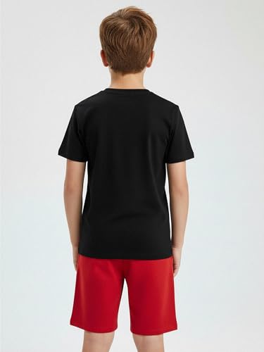 Image of SOLY HUX Boy's Letter Graphic Short Sleeve Tee Shirt and Drawstring Waist Shorts Set 2 Piece Outfit