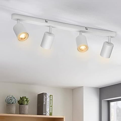 Wowatt LED Deckenstrahler 4 Flammig, Deckenlampe Weiß Schwenkbar GU10, Spotleuchte Wandspot Deckenleuchte Drehbar, Spotlight Lampe Deckenspots für Küche Cover