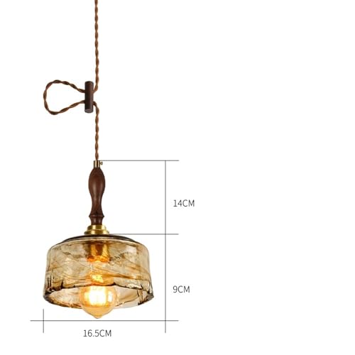 Luminaire suspendu en verre, bois et cuivre vintage 30cm