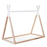 CHILDHOME Cama Tipi cabaña Infantil de Madera de Haya, Estructura Robusta de Madera; fácil de Montar, Cama Individual; 70 x 140 cm; Color Natural; Blanco