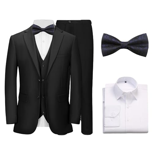 Suits for Men Slim Fit 3 Pieces Notch Collar Tuxedo Blazer Vest Shirt Pants Bow Tie Prom Wedding Party Dinner
