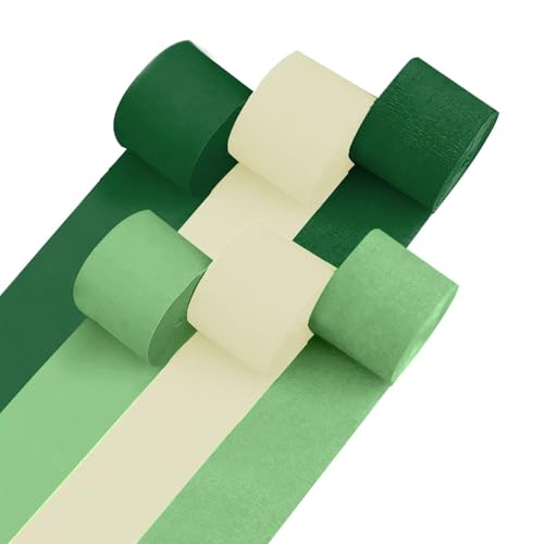 Image of 6 Green & White Crepe Paper Streamers, 492ft Pack of Party Decorations | Each roll is 82 ft long and 1.8 Inch wide ideal for Birthday Party Decor, Graduation Parties and St.Patrick's Day