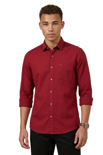 Image of Peter England Men's Solid Slim Fit Full Sleeve Casual Shirt| 100% Cotton