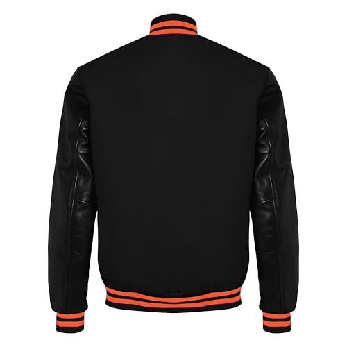 Image of Red And Black Letterman Jacket Men - Mens Black Varsity Letterman High School Baseball Bomber Jacket