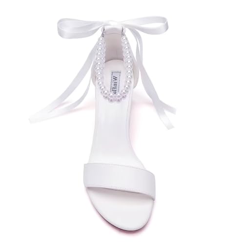 Image of Pearl Wedding Shoes Open Toe Block Heel Wedding Sandals Chunky Heel Bridal Shoes