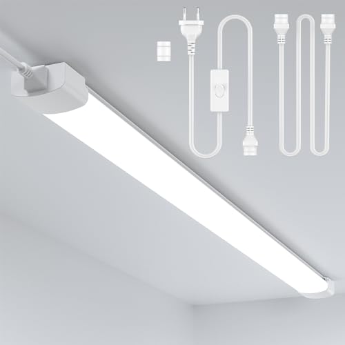 ANTENLICHT LED Feuchtraumleuchte 120CM mit Stecker und Schalter Plug und Play, Einfache Reihenschaltung Werkstattlampe mit 36W 5000k Kaltlweiß 3960Lumen, Wasserfest IP65 für Keller Garage, Weiß
