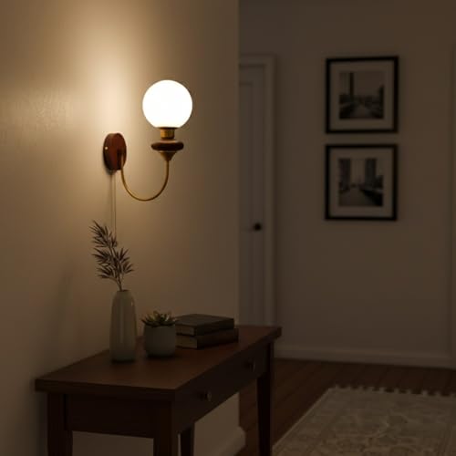 Lámpara de pared con globo de cristal esmerilado e interruptor de cadena E14 3