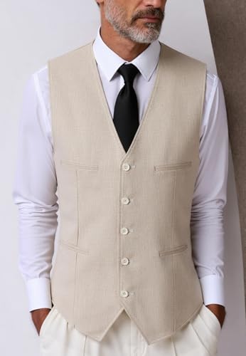 Linen Men's Vest Business Beach Wedding Waistcoat Summer Casual Western Dress Suit Linen Vest2