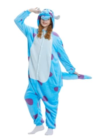 Generico Kraja - Pijama Kigurumi - Disfraz de animal para carnaval, Halloween, fiesta, cosplay, una sola pieza, de franela, suave y cómodo, Sullivan Azul, S