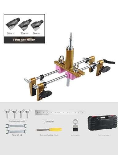 Kit de mortaja de madera para cerradura de puerta, 5 cuchillas, cortador de acero de tungsteno para una apertura precisa del agujero, plantilla ajustable para instalación de huellas dactilares y