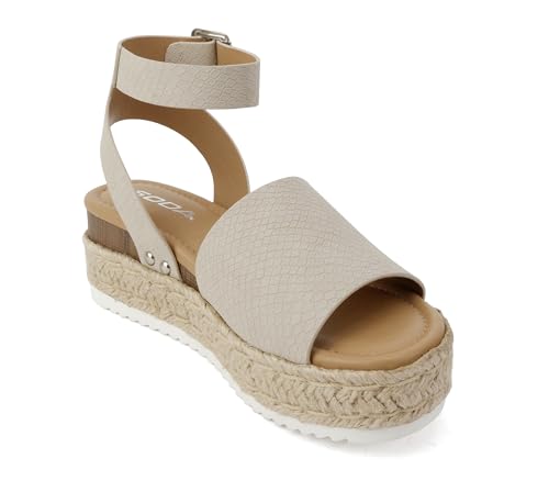 Image of Soda Topic Open Toe Buckle Ankle Strap Espadrilles Flatform Wedge Casual Sandal