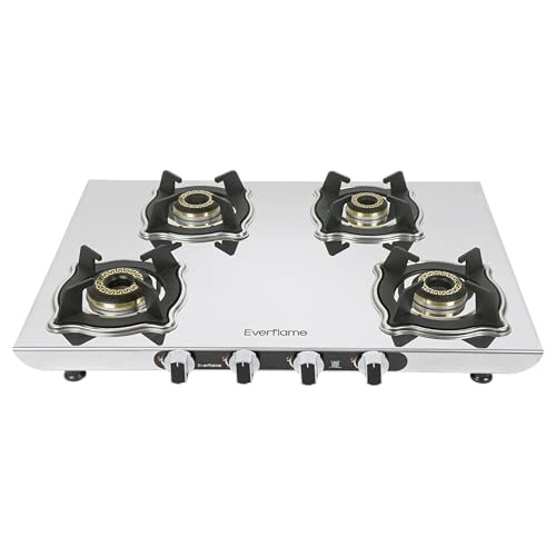 Image of Everflame Marvel 4 Burner Gas Stove | Manual Ignition | 6G Series Brass Burner | ISI Certified SS Cooktop | 5 Years Warranty on (Body & Burners) + 2 Year Comprehensive Warranty + Doorstep Service