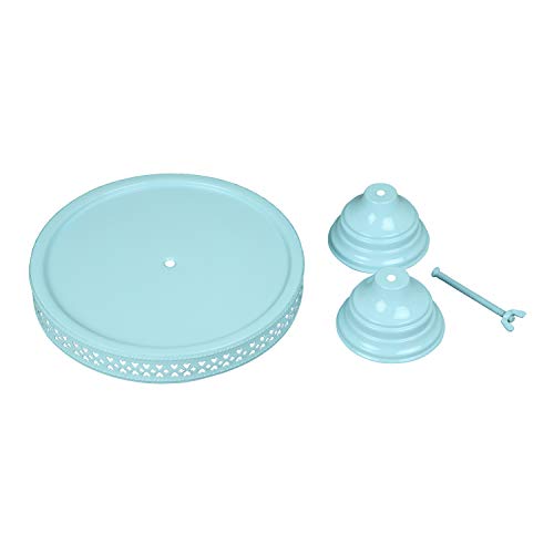 Image of Non Revolving Cake Stand Pedestal 9 inch Diameter (Top), Strong Metal (Sky Blue)