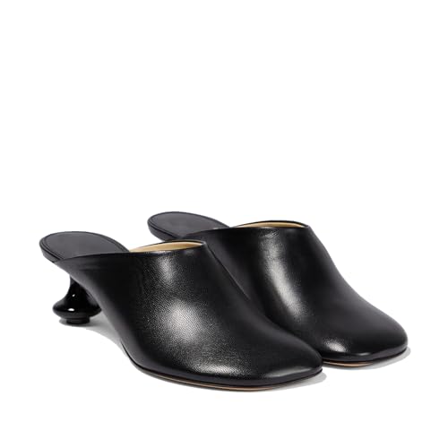 Women's Leather Wedge Mules with Adjustable Double Strap Buckle, Closed Pointed Toe & Clear Heel Slip-On Pumps for Evening Party, Dress, Banquet