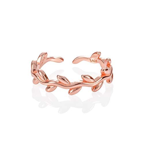 namana Verstelbare 925 sterling zilveren teenring voor dames, zilver, gouden of roségouden teenringen in bladpatroon, verstelbare wijnringen, midi-ringen of pinkachtige ringen voor vrouwen en tienermeisjes, Sterling Zilver