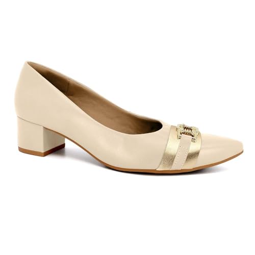 Scarpin Usaflex Salto Bloco Ref Mm0502-8 Creme 039