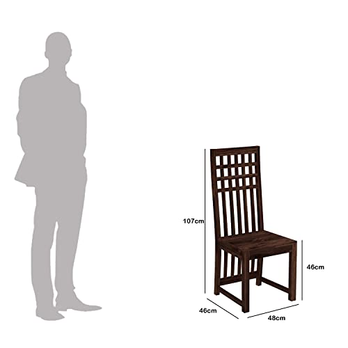 Image of Kuber Wooden Dining Chairs Set of 2 for Kitchen & Dining Room, Two Seats, Solid Sheesham Wood, Walnut Finish